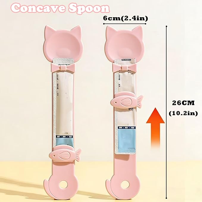 Cat Treat Spoon & 3 Pcs Can Lids | Cat Strip Feeder Squeeze for Liquid Snack | Universal Silicone Pet Can Covers BPA Free | Waste-Free Lickable Treat Feeder(Pink)