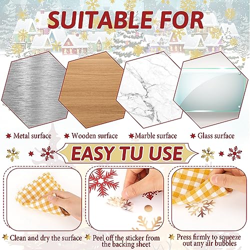 Teling 8 Pieces Winter Snowflake Wall Decals Stickers Dreamy Nursery Forest Woodland Trees Deer Pine Tree Wall Decals for Kids Room Winter Decor(Red, Gold)
