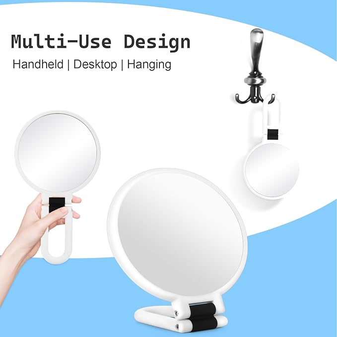 30x Magnifying Mirror, Travel Hand Mirrors with Handle - Double Side Handheld Mirror with 1X 30X Magnification & Adjustable Handle, Hand Held Foldable Travel Mirror for Makeup(Pearl White)