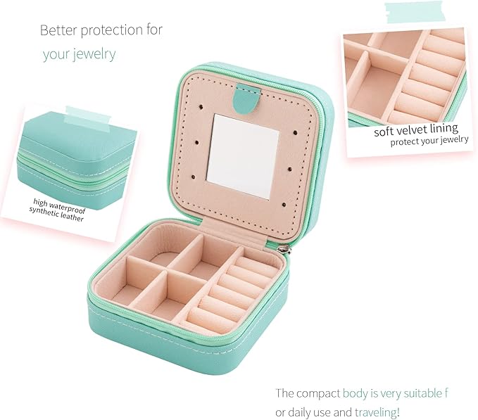 KElofoN Travel jewelry case Travel jewelry box Travel Jewelry Organizer Small Jewelry Organizer Box Gift for Girls Women with Mirror(Blue)