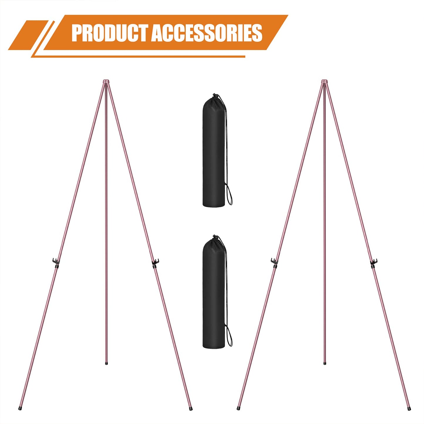 Easel Stand for Display, Aredy 63" Portable Painting Easel, Lightweight Metal Easels for Painting Canvas, Wedding Sign (2 Pack, Pink)