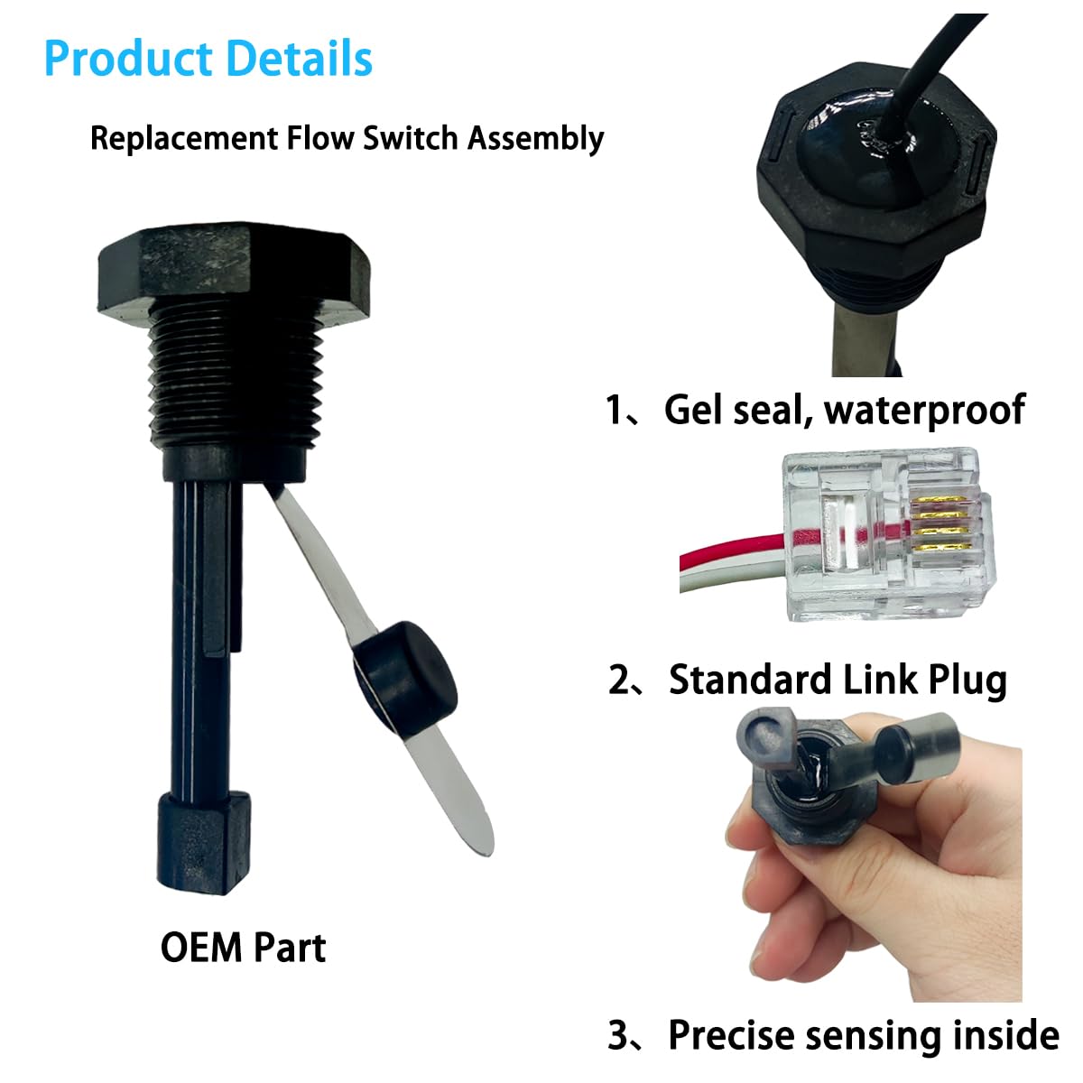 BNRSZ 2026 Upgraded GLX-FLO-RP Pool Flow Switch Compatible with Hayward Goldline and Aquarite Salt Systems, Salt Cell Pool Flow Sensor, Metal Sensing Construction, 15 ft. Cable,