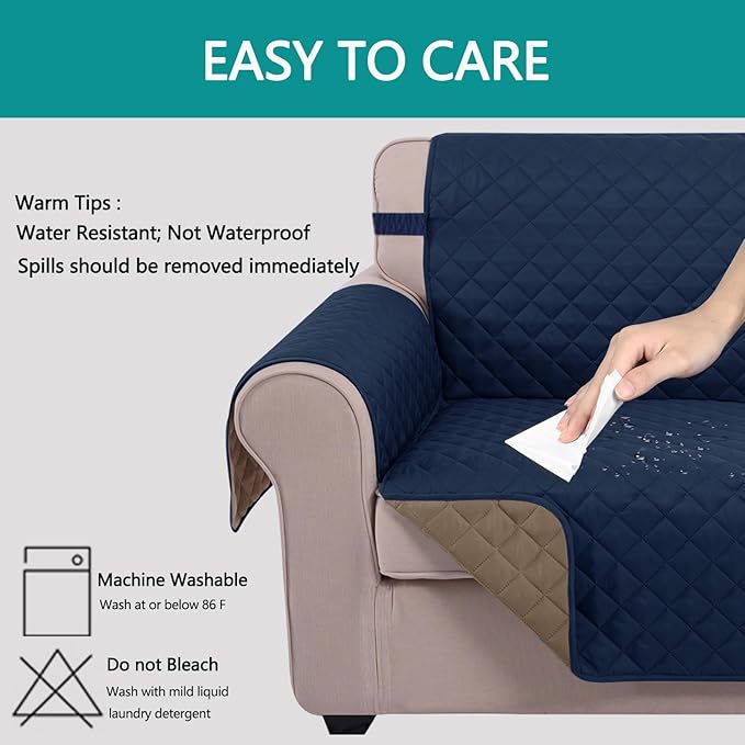 U-NICE HOME Recliner Chair Covers Reversible Chair Cover Pet Covers for Dogs with Elastic Straps Water Resistant Diamond Quilted (28''Recliner Oversized, Navy/Taupe)