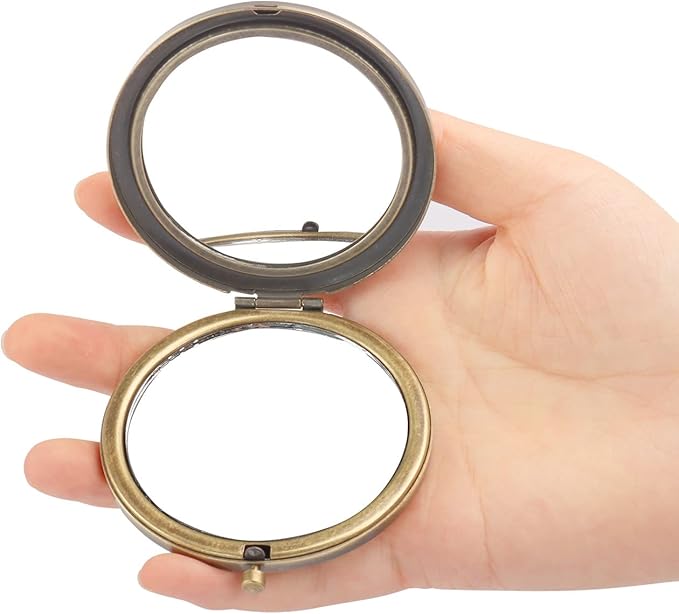 Rich Boxer 4 Pcs Vintage Foldable Mirror Metal Vanity Mirror Travel Mirror Makeup Mirror Pocket Mirror Double Sided Compact Cosmetic Mirror, Bronze, Random Style