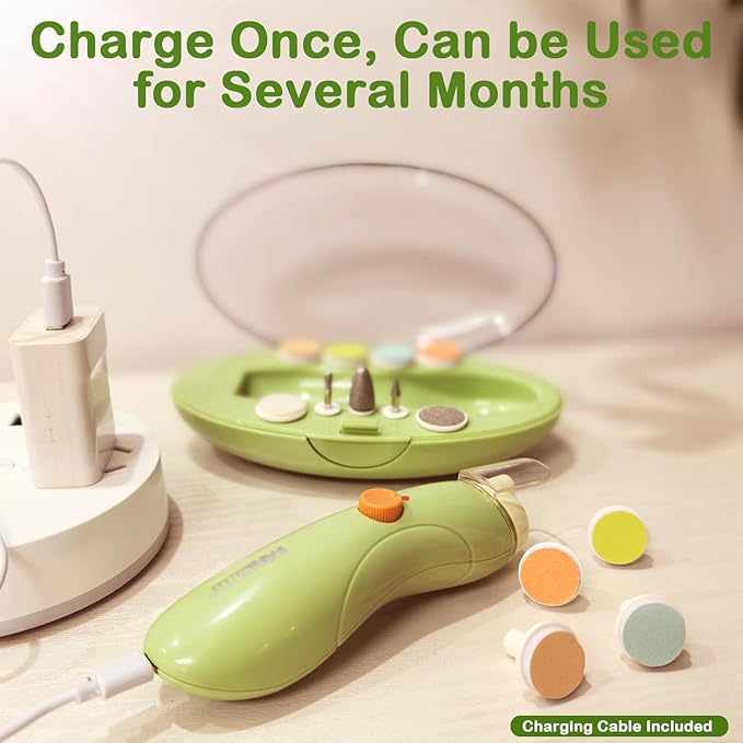 Fansidi Rechargeable Baby Nail File with 8100RPM Motor, Stepless Speed Control, Pressure-Stop Safety, Type-C Charging, Quiet Electric Nail Trimmer for Newborns, Toddlers & Adults, Fresh Mint Green