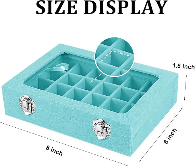 Velvet Jewelry Box 24 Grid Jewelry Earrings Display Organiser Box Ring Tray Holder Earrings Storage Case for Girls Women Wife Mom (Light blue)