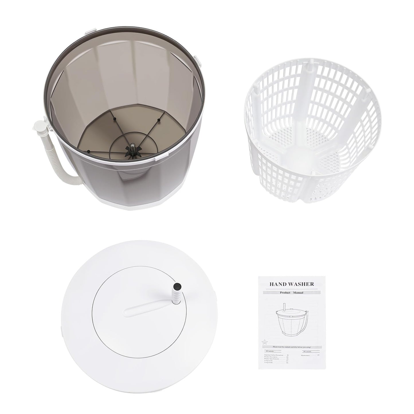 Hand Crank Washing Machine 2 in 1 Non-Electric Washer Manual Traveling Outdoor Washing Machine Portable Mini Compact Washer Spin Dryer for RV Travel