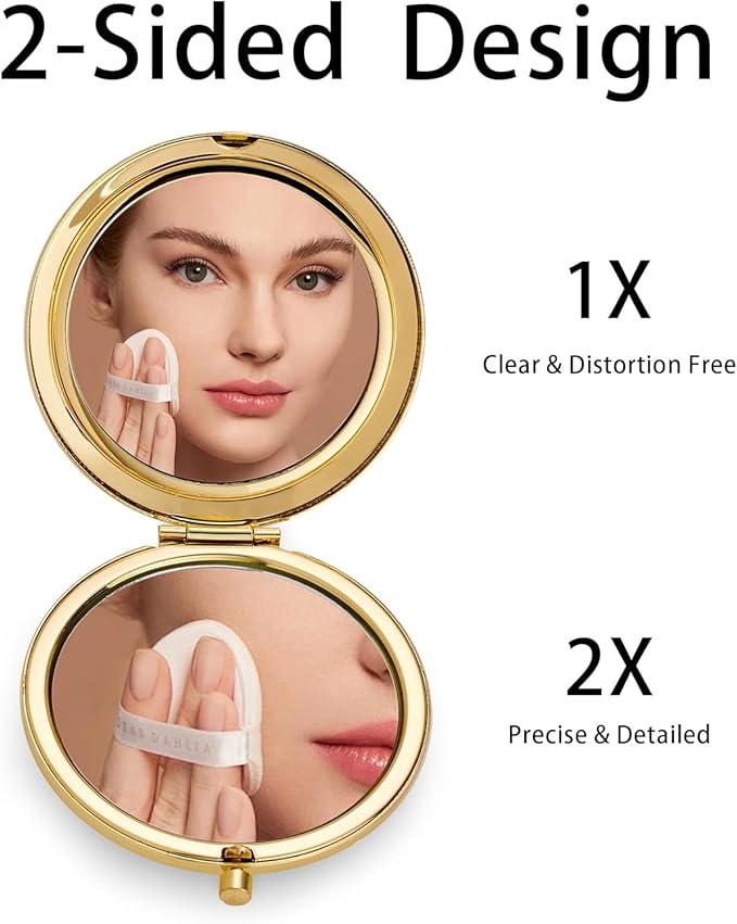 Compact Mirror for Purse, Metal Round Shell, Double-Sided 1X/2X Magnifying, Portable Travel Makeup Mirror, Mini Pocket Mirror, Gold,4 Packs