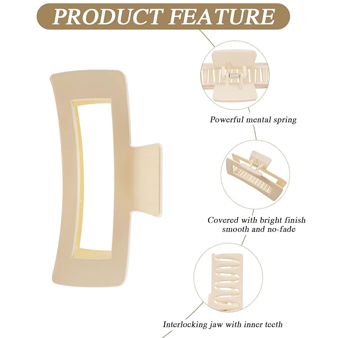 4 Pack Extra Large Hair Claw for Women, 5'' Strong Hold Bright Clamps for Thick and Long Hair, 90's Non-slip Square Jaw Clips for Curly Hair,