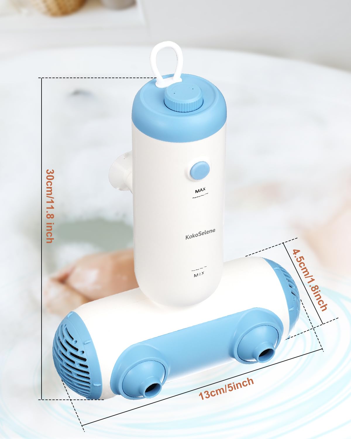 KokoSelene Bath Jets for Tub, Portable Bath Spa for Bathtub with Dual Hydro Jets, Bathtub Spa Machine Creates Soothing Bubbles for Daily Relax at Home Use (Blue)