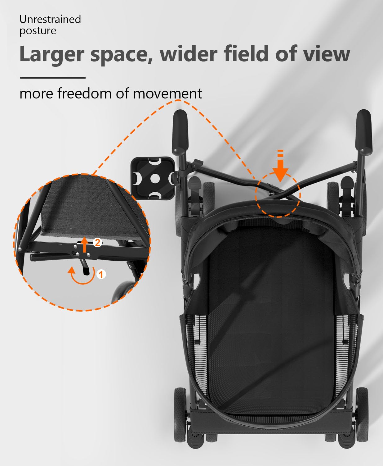 OS MOTOR Pet Stroller with 4 Wheels for Small/Medium Pets, Portable Travel Foldable Carrier Jogger for Dog Cat Puppy Kitty, Rear Wheel Breaks, Storage Basket, Visible Mesh with Weather Cover (Black)