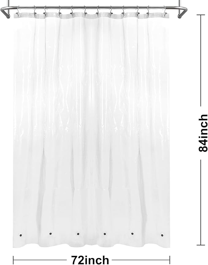 Barossa Design Extra-Long Shower Curtain with 84 inches Height (72x84),PEVA - Waterproof,Eco-Friendly, Non-Toxic, Odorless, PVC Free, Metal Grommets (Clear)
