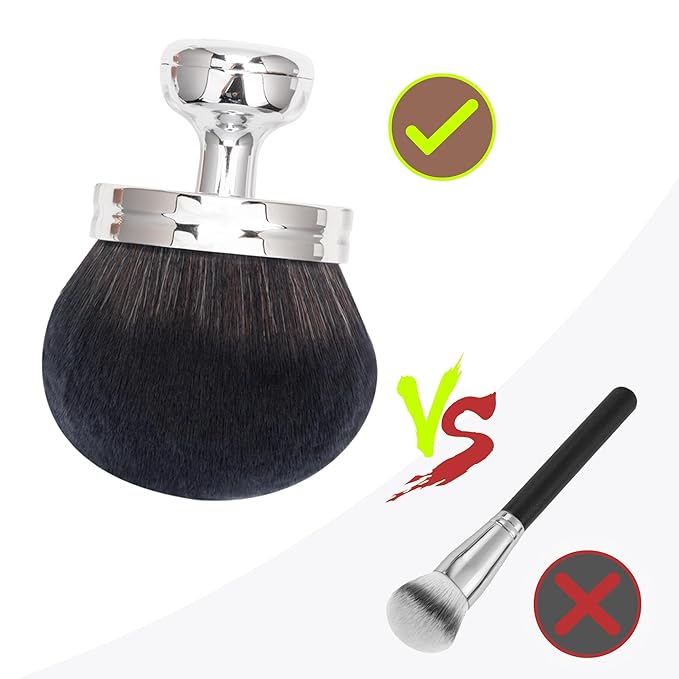 Blend & Blur Extra Large Body Makeup Brush for Self Tanner,Leg Makeup & Bronzer Self Tan Applicator, 3.2inch Wide Round Head Kabuki Brush For Application with Drawstring Bag (Silver - Black)