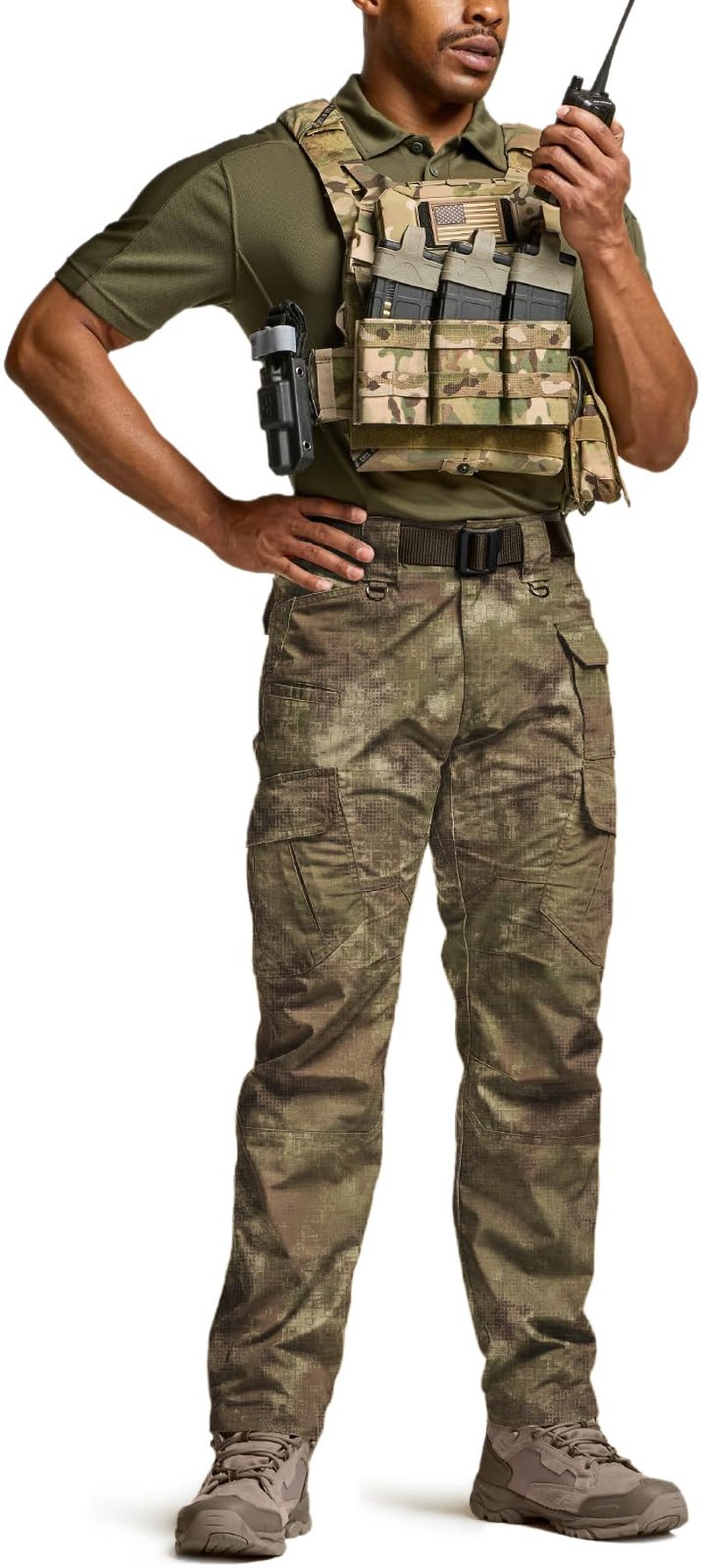 CQR Men's Tactical Pants, Water Resistant Ripstop Cargo Pants, Lightweight EDC Work Hiking Pants, Outdoor Apparel, Duratex Mag Pocket Print Fractal Camo, 44W x 30L
