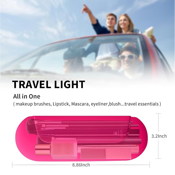 2 IN 1 Silicone Makeup Brush Holder with Beauty Make Up Sponge Holder Case：Soft Portable Cosmetic Face Brushes Holder with Upgrade Anti-Fall Out Magnetic Closure - Babbie Pink
