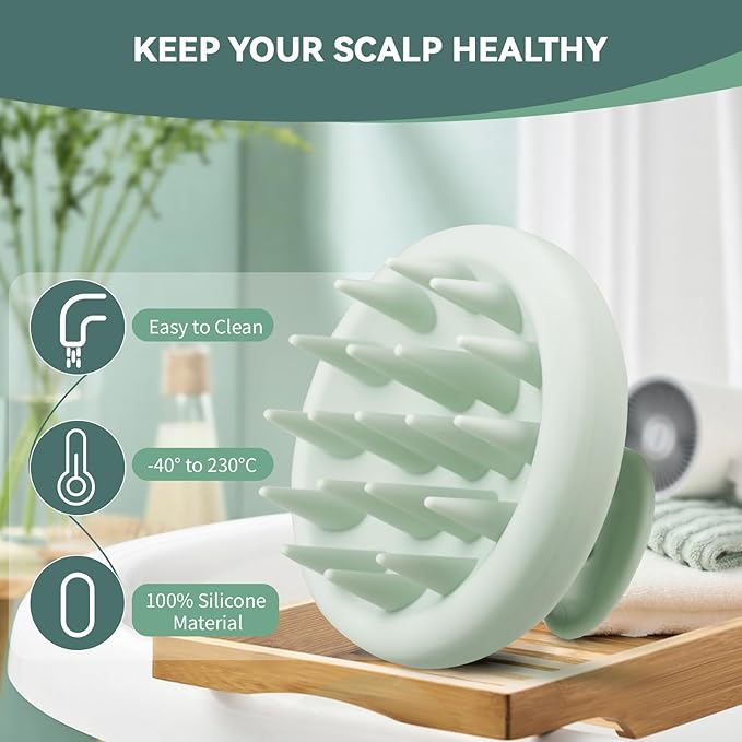 Silicone Scalp Massager Shampoo Brush, Shower Scalp Scrubber with Soft Bristles, for Hair Growth & Dandruff Treatment, Wet Dry Hair Massager for All Hair Types of Women (Light Green)