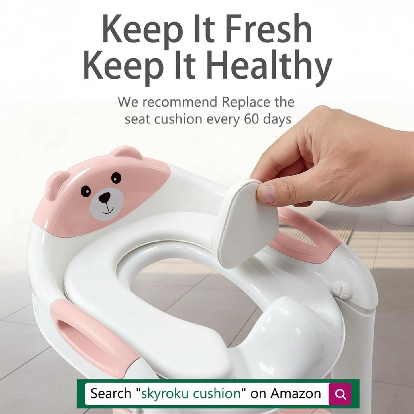 Potty Training Seat, SKYROKU Upgrade Toddler Toilet Seat for Kids Boys Girls, 2 in 1 Potty Training Toilet, Splash Guard Anti-Slip Pad Step Stool,New Sector-Shape Stabilized Base (8899+Pink)