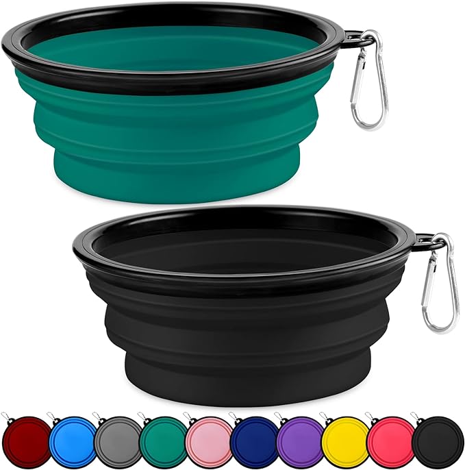 Collapsible Dog Bowls-2 Pack Large Size for Large/Medium Dogs, Pet Travel Water Bowl, Dogs Cat Portable Water Bowl, Dog Pet Feeding Watering Dish Outdoor Hiking Parking Traveling with 2 Carabiners