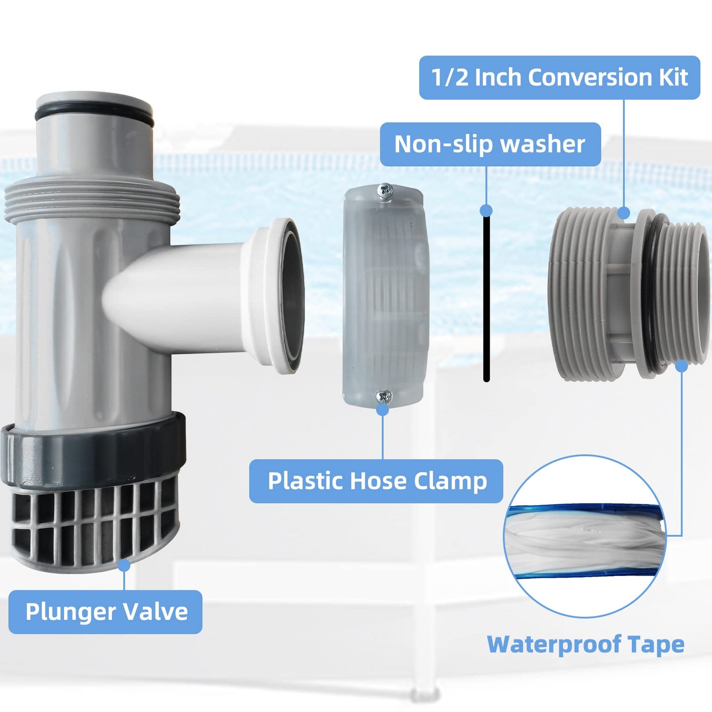 TonGass (4-Pack) 40mm to 1 1/2" Filter Hose Conversion Kit, Above Ground Pool Adapter Connects 40mm Hoses to Standard 1 1/4" or 1 1/2" Filter Ports