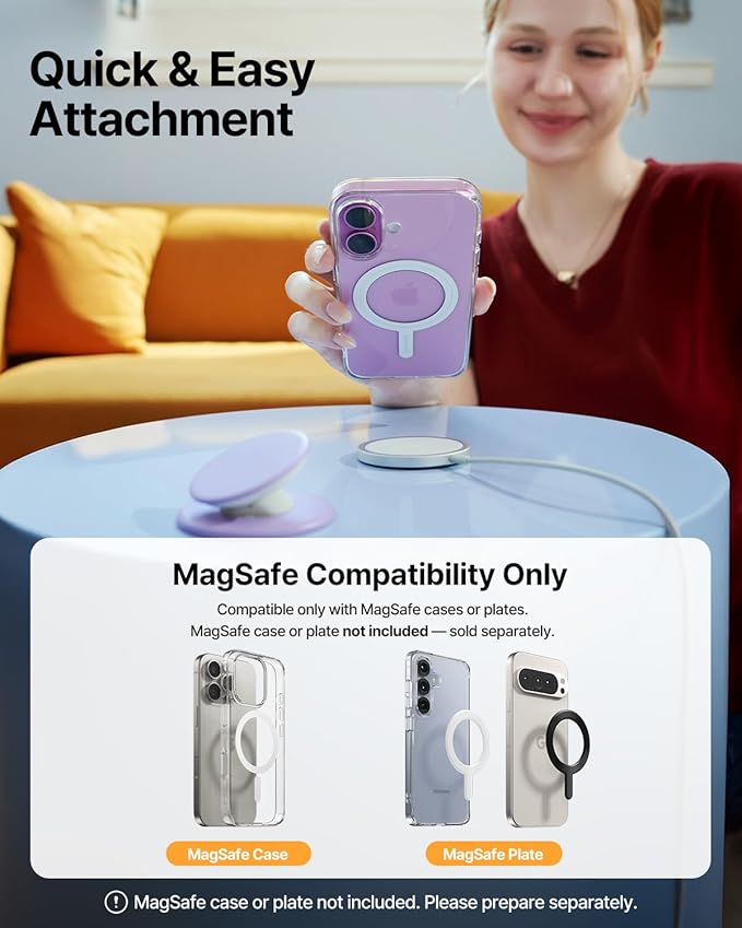 Sinjimoru for MagSafe Phone Grip, Soft Silicone Magnetic Finger Grip for iPhone 16/15/14/13/12, Comfortable One-Touch Holding, M-Tap Tok (Pink)