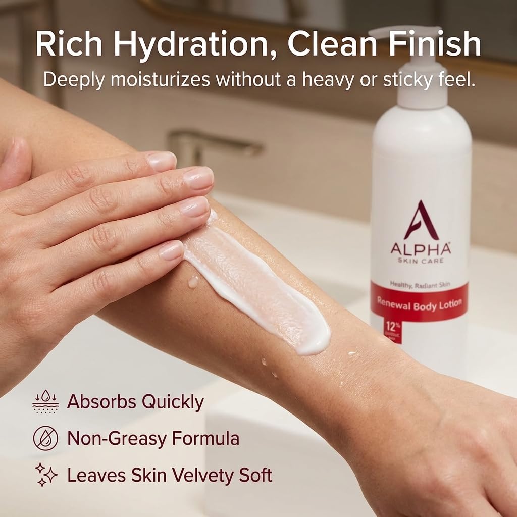 Alpha Skin Care Revitalizing Body Lotion, 12% Glycolic AHA, Simple & Effective Daily Moisturizer Hydroxy Acid, Hydrates & Exfoliates for Soft, Smooth Skin, Anti-Aging, 23 Oz