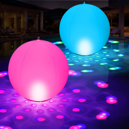 2026 Floating Pool Lights Solar Powered,15" Inflatable Waterproof Pool Led Glow Balls,Solar Pool Lights That Float,Color Changing Floating Light Up Ball for Pool Gifts for Pool Owner Outdoor Decor-2PC