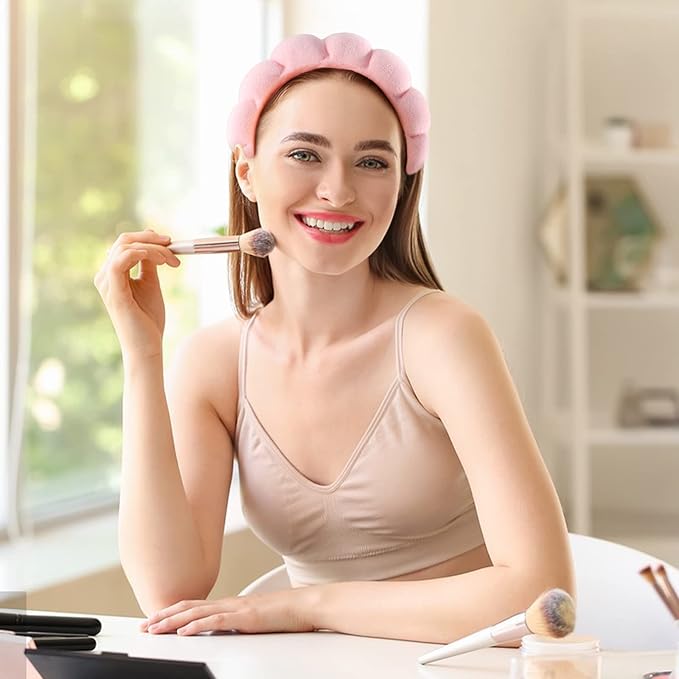WSICSE Sponge Pink Spa Headband for Washing Face, Skincare Headbands Puffy Padded Keep Hair Dry Get Ready Hairband Spa Gifts for Women