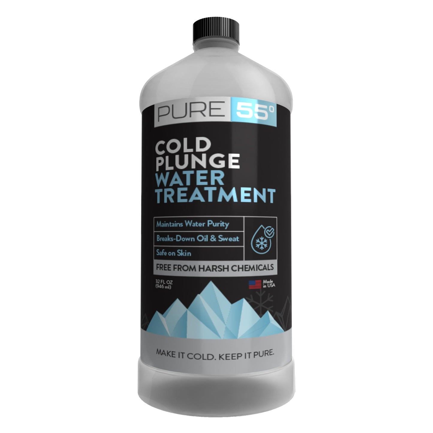 3in1 Cold Plunge Water Treatment, Weekly Natural Ice Plunge Stabilizer & Clarifier, Harsh Chemical Free, Fight Scum & Odors for Clear Waters - Pure55 Made in The USA (32 Fl Oz)