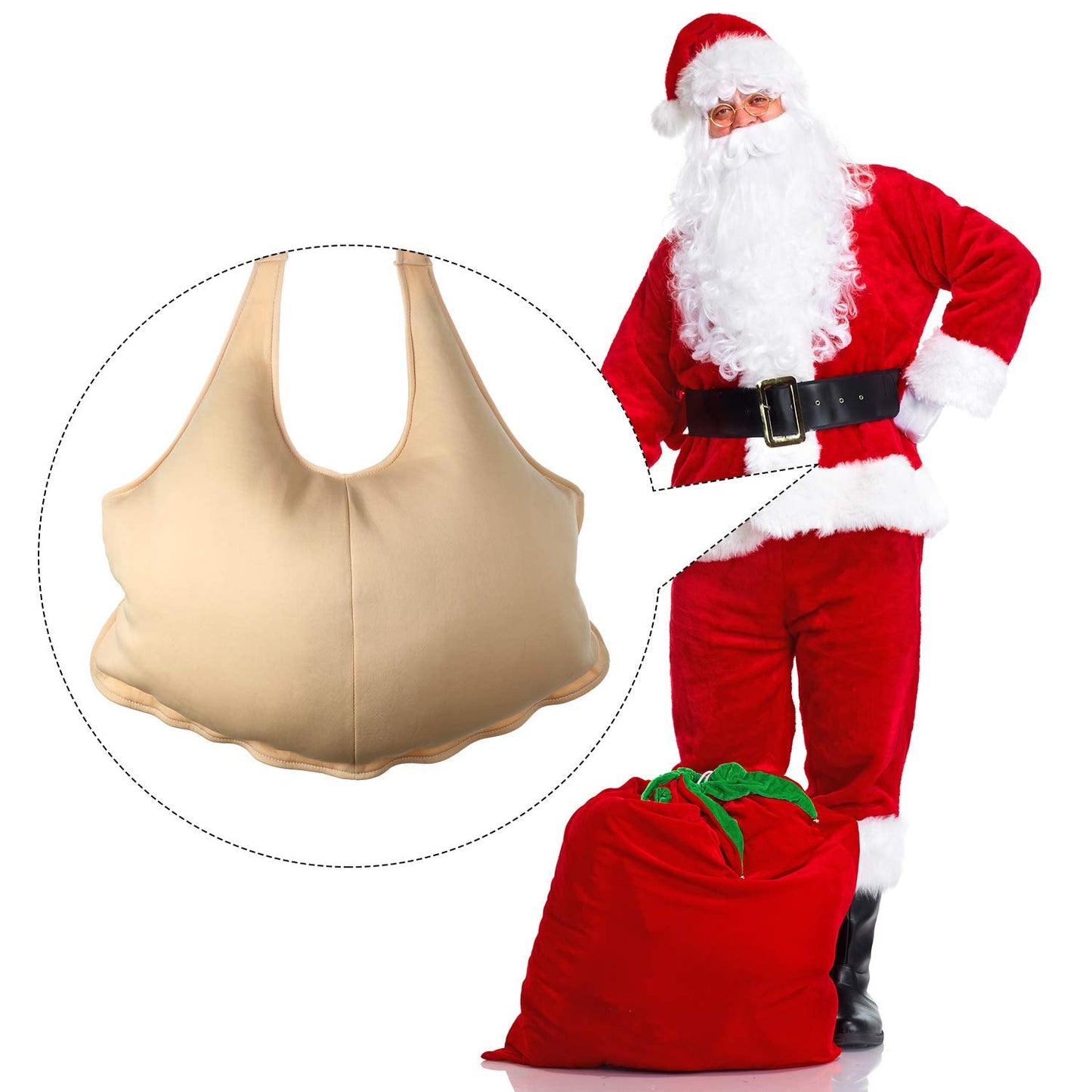 SATINIOR Santa Claus Suit Men's Unisex Padded Belly Stuffer Santa Belly Costume for Christmas Halloween Cosplay (Beige,19 x 14 Inches)