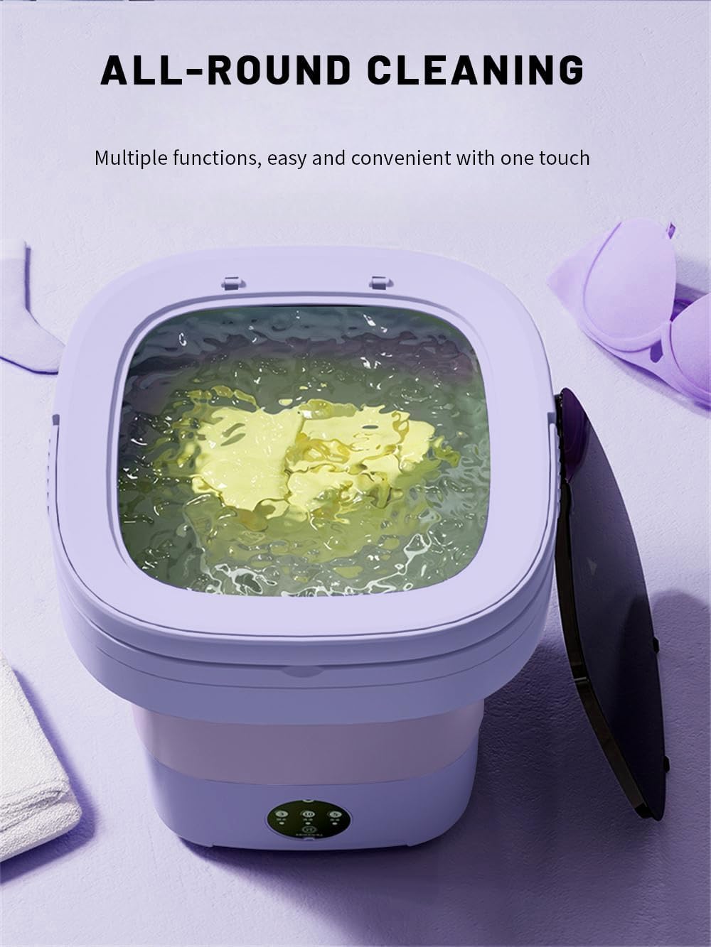 Portable washing machine,Mini Washer, 9L upgraded large capacity foldable Washer.Deep cleaning of underwear, baby clothes and other small clothes.Suitable for apartments, dormitories, hotels.(Purple)