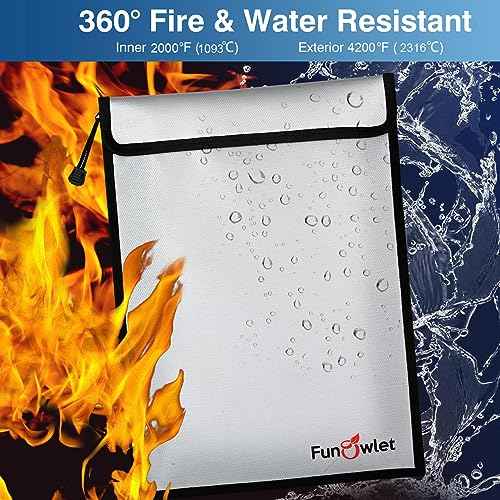 FunOwlet Fireproof Waterproof Document Bag, Fire and Water Resistant Safe Zipper Storage Organizer Pouch for A4/A5 Documents Holder, File, Cash, Jewelry, Passport, Tablet, Laptop, 3 Pack (Gray)