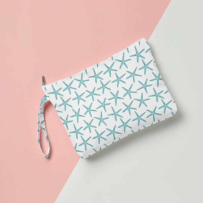 Fokongna Travel Makeup Bag - Wet Dry Bag for Swimsuit, Beach Pool Diapers, Dirty Yoga Gym Clothes - Zipper Pouch for Women, Sister, Friends - Ocean Sea Shells Beach Starfish