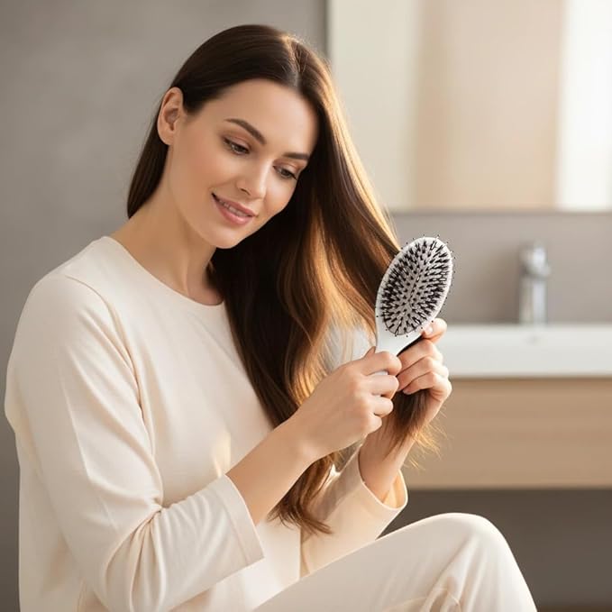 Boar Bristle Hair Brush - Viral World-Famous 5x Sold Out Paddle Brush - Smoother, Stronger, Shinier Hair with Nylon Bristles and Microsphere Massaging Tips, Curly Hair Brush (White)