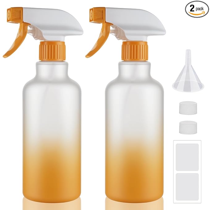 Spray Bottles 16.9oz/500ml Plastic Spray Bottle for Hair Mist/Stream Empty Spray Bottle Heavy Duty Refillable Containers for Cleaning Solutions, Plants Gradient 2 Pack (Yellow)