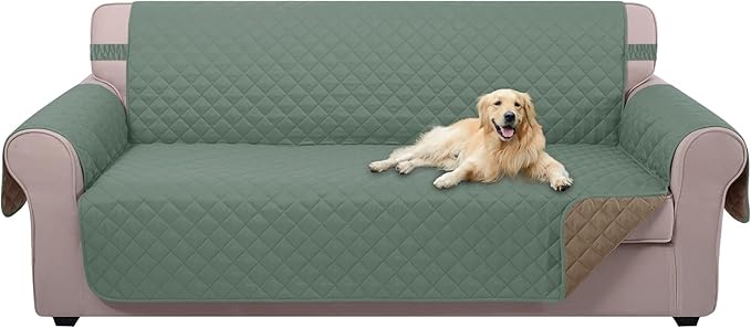 U-NICE HOME Reversible Sofa Cover Couch Cover for Dogs with Elastic Straps Water Resistant Furniture Protector for Pets Couch Cover for 3 Cushion Couch (Sofa, Greyish Green/Taupe)