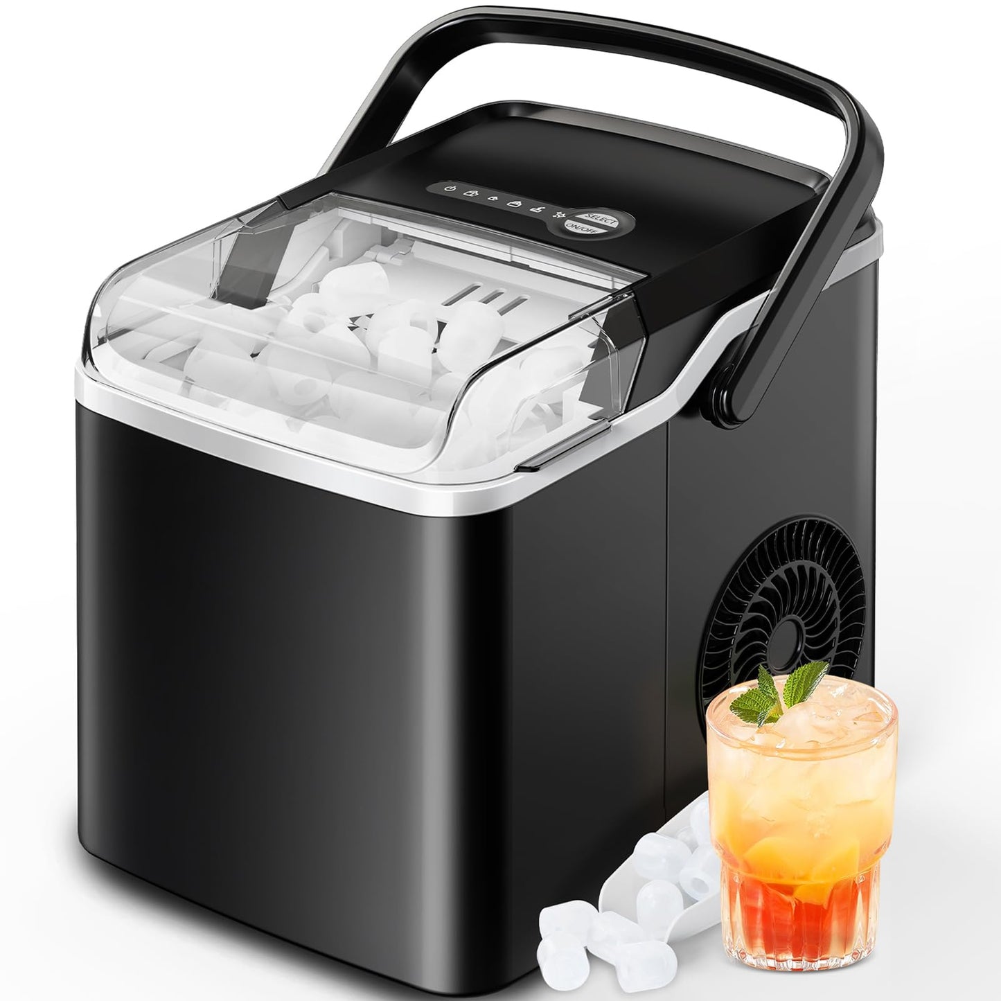 Silonn Countertop Ice Maker, 9 Cubes Ready in 6 Mins, 26lbs in 24Hrs, Portable Ice Machine with Self-Cleaning, 2 Sizes of Bullet Ice for Home/Kitchen/Party/RV, Black