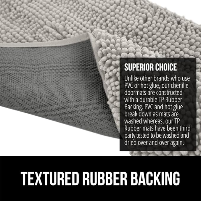 GORILLA GRIP SoakSTOPPER Dog Door Mat, 48x30 Machine Washable Rug Absorbent Doormat Captures Moisture Mud Dirt, Quick Dry Soft Chenille Entryway Rugs Indoor Entrance Mats for Dog Paws, Light Gray