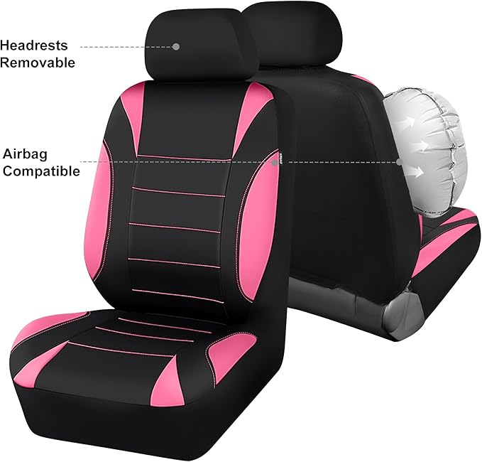 CAR PASS Waterproof Car Seat Covers Front Seats Only with 5mm Composite EVA, Neoprene Car Seat Cover Separate Headrest Cover, Quick Setup Universal Fit for Car SUV Trucks,Airbag Compatible Black Pink
