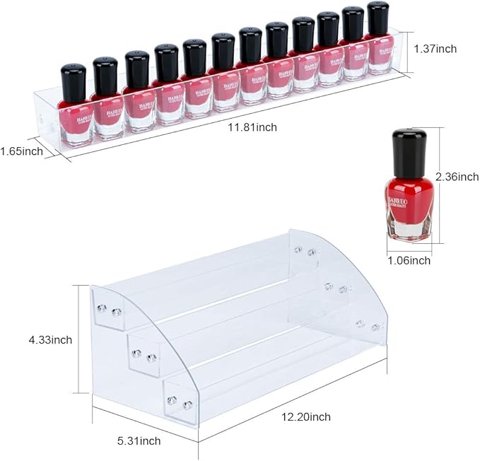KINGROW Nail Polish Organizer Holder Rack 3 Layers Acrylic Display Rack Eyeglasses Shelf Essential Oils Ink Storage Holds Up to 48 (Fit 1-2oz Bottles)