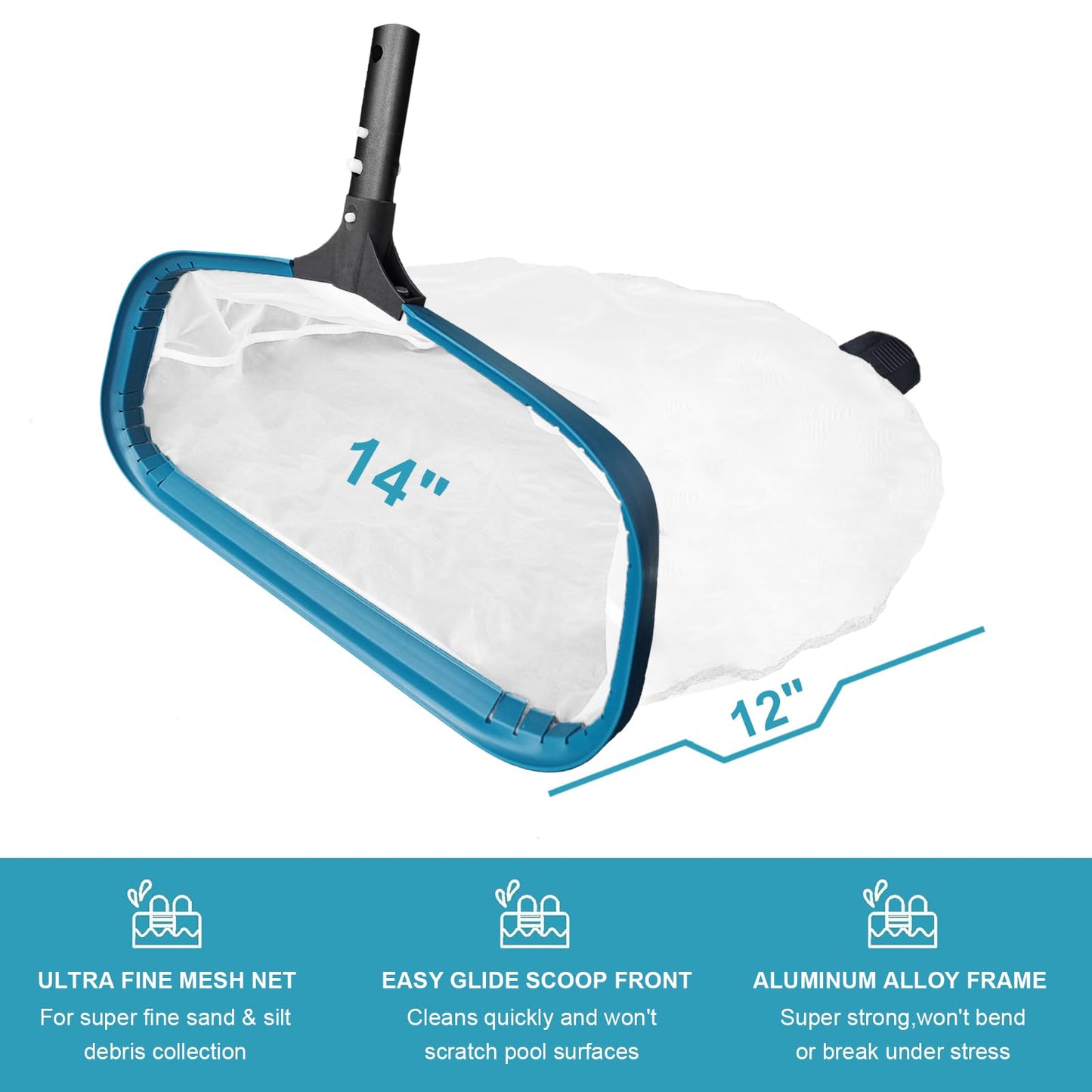 14" Pool Pollen Net - Pool Skimmer Net Rake, Strong Aluminum Frame, Ultra Fine Mesh Nets for Cleaning & for Sand, Silt, Leaves, Remove The Finest Debris