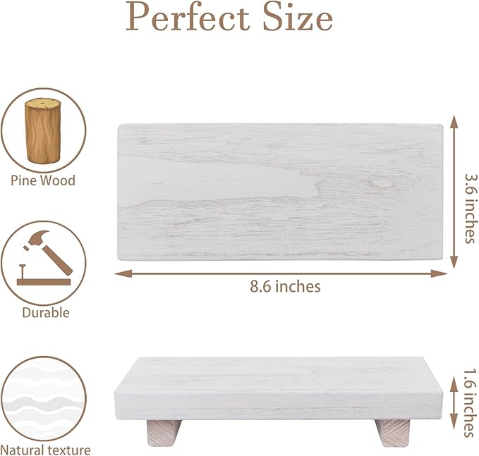 zoocatia Small Wood Tray Pedestal Stand Farmhouse Bathroom Decor Decorative Wooden Riser Kitchen Soap Dish Holder for Vanity, Counter, Sink, White