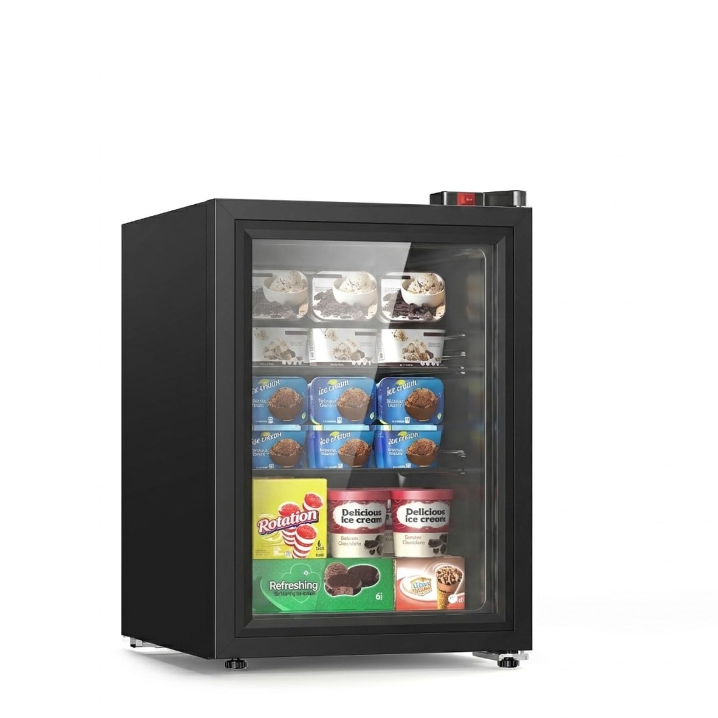 Electactic Mini Freezer, 2.2 Cu.ft Compact Upright Freezer with Glass Door Display, 7 Temperature Settings, -10°F to -18°F Deep Freezing, Quiet Freezer for Home Use, Black