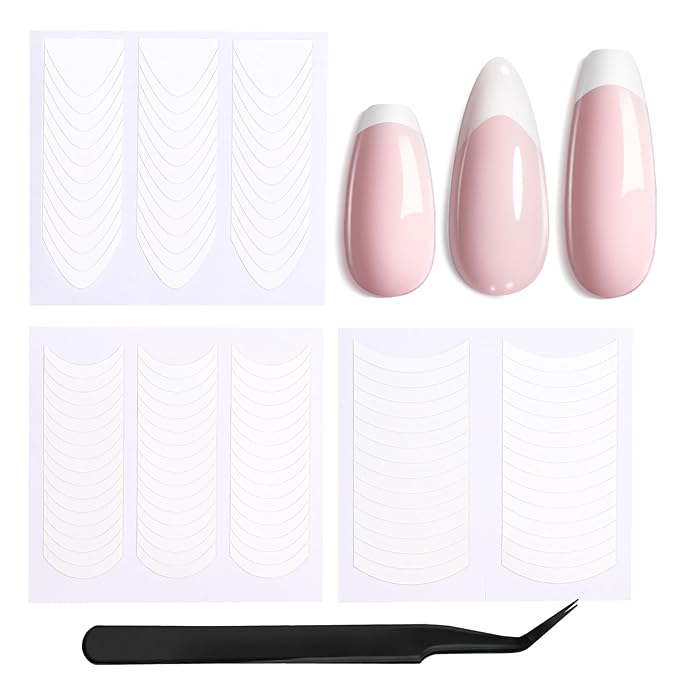 Beetles French Manicure Nail Art Stickers 30 Sheets French Tip Tool 3 Designs Self-Adhesive Nail Tips Guides for DIY Decoration Nails Art
