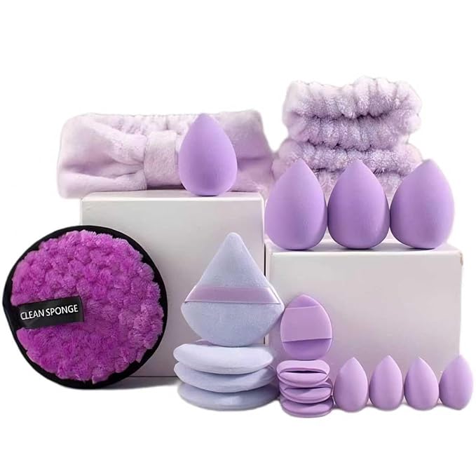 suniya Skincare Face Wash Spa Headband and Wristband Set Makeup Sponges Set Face Soft Triangle Makeup Puff Sponge Pieces Powder Puff Women and Teen Girl Gifts Trendy Stuff Ã¯Â¼ÂPurpleÃ¯Â¼Â