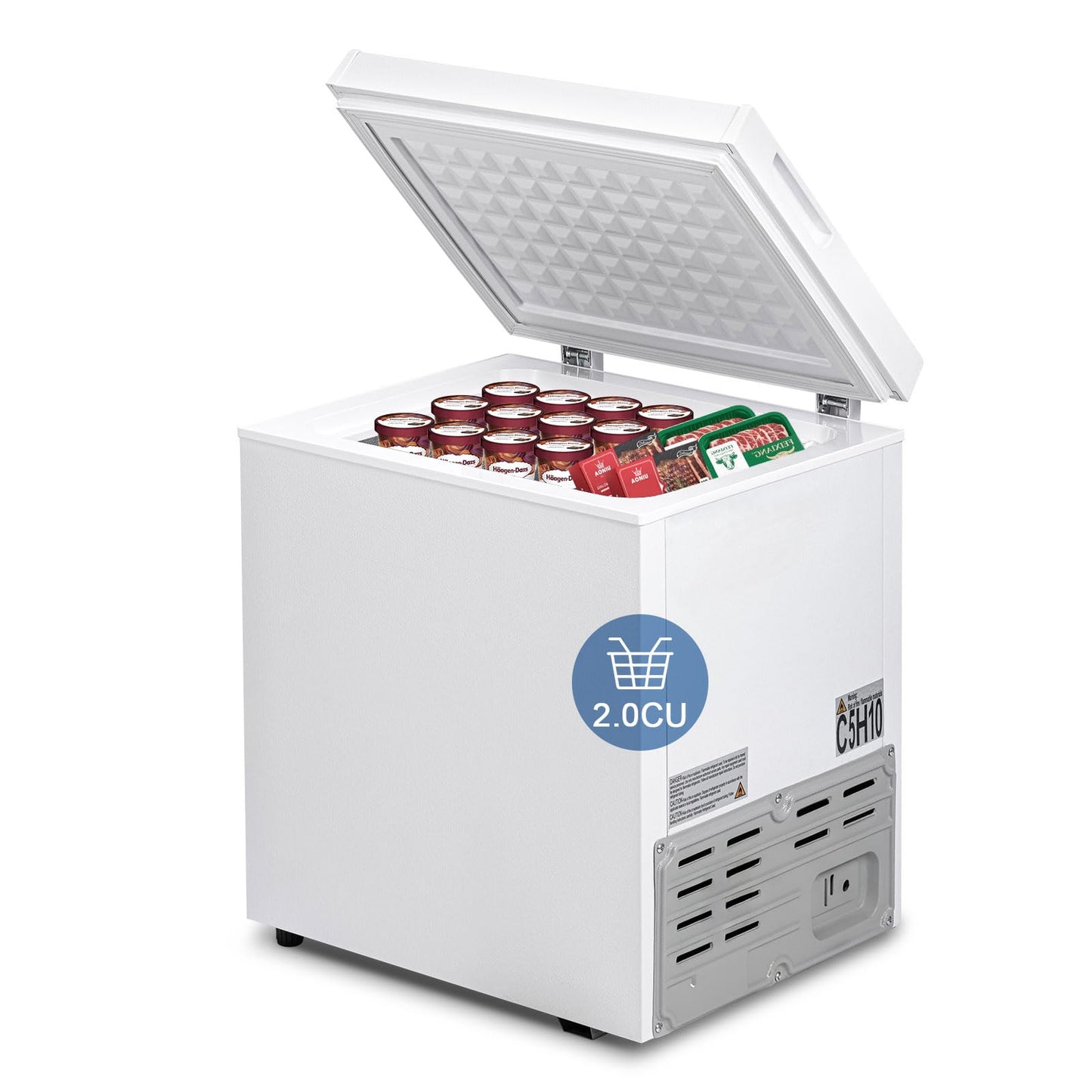 DollarDash 2.0 Cu.Ft Chest Freezer with 7 Temperature Settings, Quiet Compact Deep Freezer with Removable Basket, Mini Freestanding Freezer for Apartment, Kitchen, RV, Office, Restaurant
