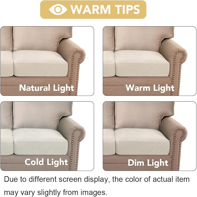 H.VERSAILTEX Super Stretch Individual Seat Cushion Covers Sofa Covers Couch Cushion Covers Slipcover Sets Thick Jacquard Textured Twill Fabric (1 Piece Chair Cushion Cover, Cream)