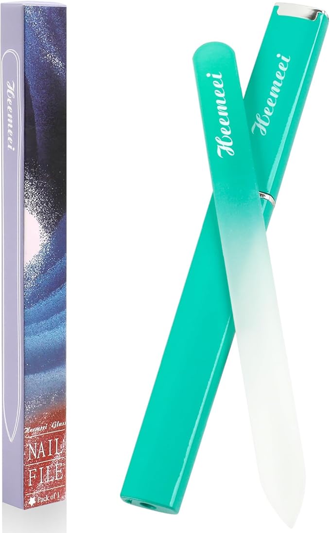 Glass Nail File, Double Sided 180/320 Grit With Case for Natural Nails, Fingernail, Crystal, Pedicure - Green