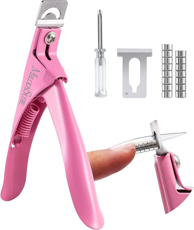 MelodySusie Acrylic Nail Clippers with 15pcs Magnet Sizers, Professional Nail Clippers Cutters for Long Acrylic Gel Nails Tips, Adjustable Stainless Nail Trimmer, Manicure Tool for Salon Home, Pink