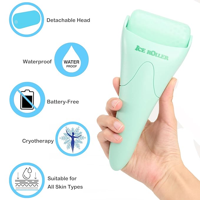 Wonderwin Ice Roller for Face and Body Massage, Facial Roller Skin Care Tool for Reduce Wrinkles and Puffiness, Migraine Pain Relief and Skin Tighten, Cold Therapy for Cooling and Calming(Green)