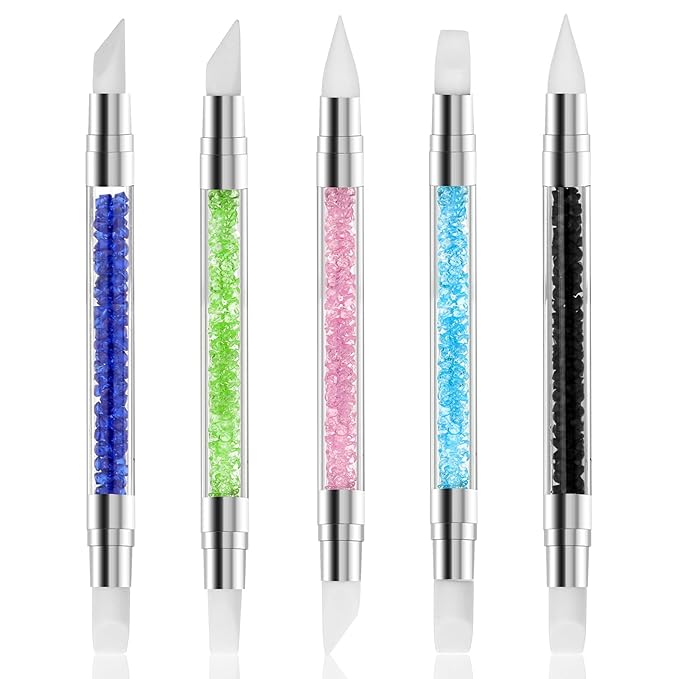 5 Pcs Nail Art Sculpture Pen Dual Tipped Silicone Nail Tools Nail Art Acrylic Pen Silicone Brushes for Resin Nail Art Tools for Design Nail Foil Carving Drawing Shaping Drawing Effect